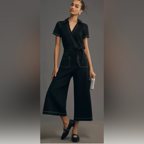 Maeve Pants - MAEVE ANTHROPOLOGIE Dark Blue Colette Wrap  Denim Romper Jumpsuit size 10